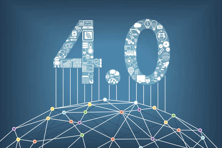 Industry 4.0 and industrial internet of things concept with vector illustration of a connected digital world
